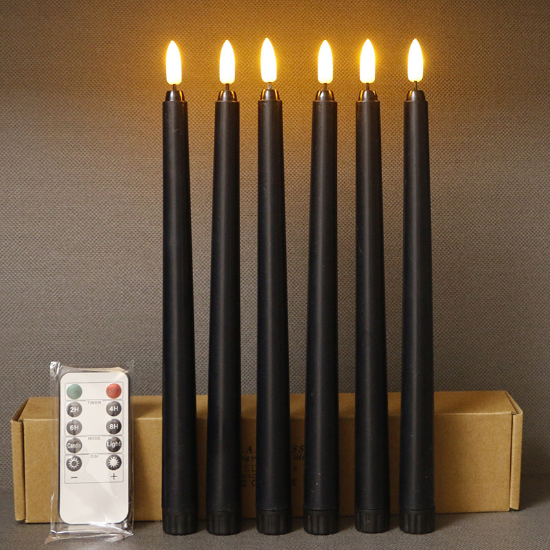 12 Pcs Black LED Taper Candles - 10.83" Flameless Battery Candles For Halloween, Weddings, Parties
