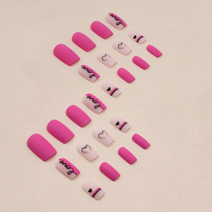 Juego de 24 Uñas Postizas de Color <span class=keywords><strong>Rosa</strong></span> con Líneas Simples, Uñas Acrílicas de Ataúd Almendrado, Uñas Postizas para Salón de Belleza - Product Image 3