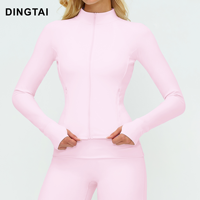 Veste de yoga intégrale zippée en Spandex/Nylon brossé pour femme, avec logo personnalisé, anti-transpiration, coupe ajustée, haut de sport thermique pour la course et la gym