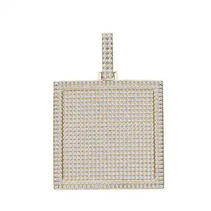 Hip Hop Necklace Fashion Simple 14K Gold Plated Cz Cubic Zirconia Diamond Silver Iced Square Punk Pendant