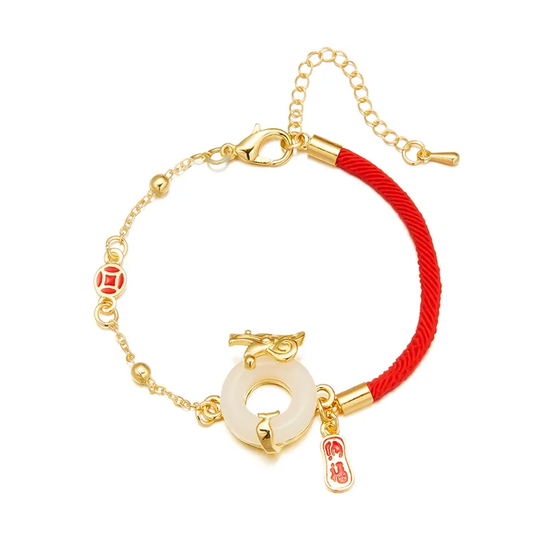 Bracelet de perles Dragon Ball unisexe en plaqué or 14K de Chine Bracelet à breloques Lucky Year of the Dragon en pierre précieuse pour femmes