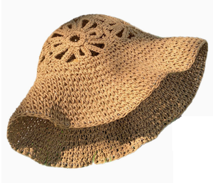 Sombrero de Pescador Tejido a Mano con Flores Caladas, Estilo Vacaciones de Verano en la Playa, Sombrero Plegable para Mujer - Product Image 3