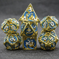 Dés de dragon polyédriques creux en laiton et cuivre pour aventures D&D personnalisées, ensemble de 7 pièces, couleurs or/argent/noir, logo personnalisé pour jeux de table