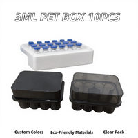Boîte de 10 flacons rectangulaires en PVC de 3 ml pour vaccins, avec couvercle, en matériaux recyclés, emballage transparent, gaufrage, vernissage, couleur personnalisée JIA