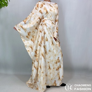 Popular Golden Marble Print Satin <b>Dress</b> Bell Sleeve with Adjustable Drawstring Waist 1477# - Product Image 3