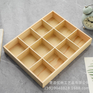 Caja de almacenamiento de madera de pino, organizador de escritorio con múltiples compartimentos de 34x27x4,5 Cm para almacenamiento de joyas y aceites esenciales, forma rectangular - Product Image 1