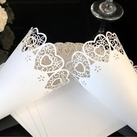 Cônes à confettis en forme de cœur découpés au laser blancs, fournitures pour fêtes de mariage, décoration DIY, porte-pétales de fleurs, cônes en papier