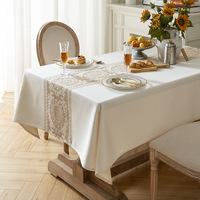 Nappe en lin et coton mélangés avec dentelle, rectangulaire, imperméable, résistante aux plis, pour la maison, la salle à manger, les mariages et les fêtes