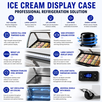 Congélateur commercial à glace sans givre avec refroidissement par air, vitrine incurvée en verre haute transparence anti-buée, tension personnalisable