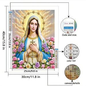 Set di Pittura Diamante 5D di Alta Qualità, Dimensioni Personalizzabili, Resina per Adulti, Madonna con Rosa Dipinta a Mano, Decorazione da Parete Senza Cornice - Product Image 3