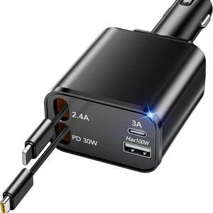 Adaptateur rapide USB-C PD 4-en-1 rétractable pour voiture avec lumière d'ambiance étoilée, station de charge rapide portable pour téléphone - Product Image 5