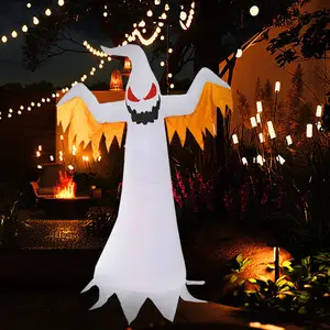 2.4M Giant Halloween Decoration Outdoor Scary Horror Ghost Props Halloween Party Decoration LED Light Ghost Inflatable Costume