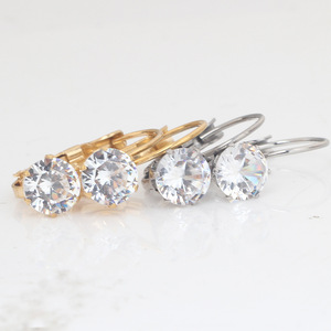 <b>Stud</b> <b>Earrings</b> 7Mm Round Zircon Claw Setting Gold Steel Color Stainless Steel Everyday Wear - Product Image 3