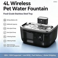 Fontaine à eau pour chat portable 4L en acier inoxydable solide, stérilisateur UV-C, batterie rechargeable sans fil, distributeur automatique pour animaux de compagnie