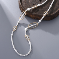 Collier TongLing vintage en alliage avec imitation perle, maillons ovales creux plaqués or, chaîne réglable, bijou de mode pour femme, idéal pour les fêtes et cadeaux