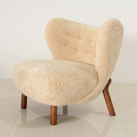 Französischer Sherpa-Sessel, Cremefarbener Einzelsofa-Relaxsessel, Minimalistischer Loungesessel für das Wohnzimmer