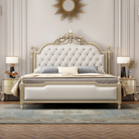 Lit de Luxe Moderne en Bois de Chêne Français, Cadre Ajustable avec Rangement, Revêtement en Cuir, Design Capitonnée, Taille Double, Durable pour Chambre à Coucher