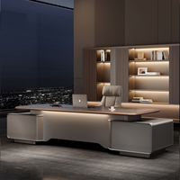 Ensemble de mobilier de bureau de luxe italien, bureau de direction en forme de L avec rangement pour PDG, solutions de mobilier commercial tout-en-un