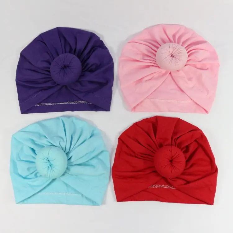 HZM-18170 turban anak perempuan terbaru bungkus kepala ikat kepala warna solid katun bayi turban