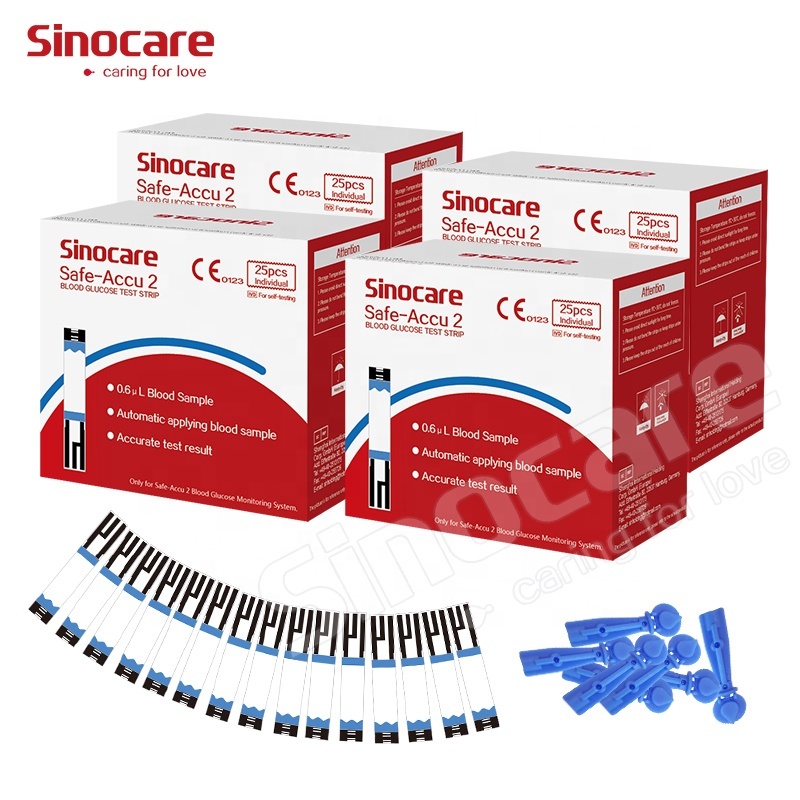 Sinocare быстрого контроля содержания глюкозы в крови тест-полоски для безопасной Accu2 отсутствует кодированный Self-тест-полоски для измерения уровня глюкозы в крови тестирующий реагент 200 шт