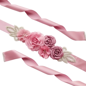 Cinturón de Perlas y Rosas para Boda, Faja de Seda con Flores para Dama de Honor, Vestido de Maternidad, Sesión de Fotos, Decoración para Despedida de Soltera, Accesorio para la Cintura - Product Image 5