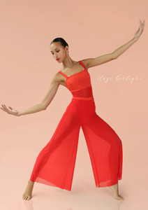 Nhà Máy Lãng Mạn <span class=keywords><strong>Giselle</strong></span> Hai-Mảnh Trang Phục Sân Khấu Boutique Khiêu Vũ Mặc Với Riêng Biệt Lưới Rộng Chân Quần - Product Image 4