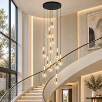 Lustre moderne pour escalier, suspension multi-lumières sphériques en verre ambré, LED, longue suspension, blanc chaud, installation facile, pour couloir d'escalier