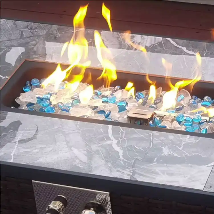 야외 현대 대형 금속 화재 구덩이 테이블 매트 유리 가구 세트 펠렛 파티오 화재 구덩이 판매