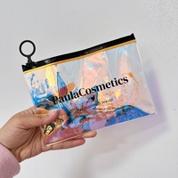Pochette zippée en PVC holographique personnalisée de luxe avec logo, sac cosmétique durable en plastique irisé, petit emballage pour bijoux, sac à fermeture éclair