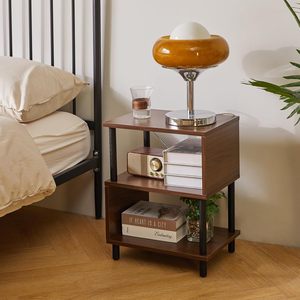 Petite table de chevet, petite table d'appoint avec rangement ouvert, noyer, 16" x 12" x 21" - Product Image 5