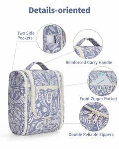 Bolsa de Aseo Colgante Azul con Diseño de Hojas para Viaje, para Mujeres y Hombres, Bolsa de Maquillaje, Organizador para Baño y Ducha - Product Image 4