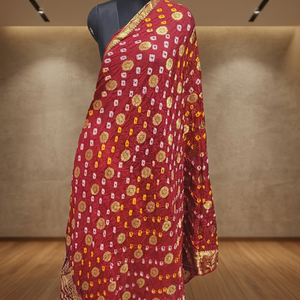 Pañuelos para el Cuello de Mujer, Ligeros, de Tela Ghatchola Pura, con Estampado Bandhani Odhna de Rajastán, Marwari, Chunri Piliya, de Seda Artificial, Multicolor - Product Image 3