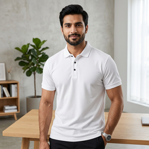 Polo pour homme d'âge moyen à manches courtes, col à revers, en polyester à séchage rapide, avec logo personnalisé OEM, broderie et impression - Product Image 1