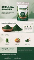 Poudre de spiruline de haute qualité, ingrédient alimentaire, prend en charge la vente en gros sous marque privée et l'emballage personnalisé.