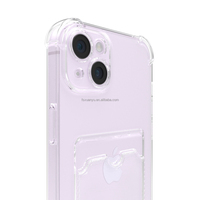 Étuis en silicone transparent avec protection d'appareil photo et une poche pour une carte en plastique pour iPhone 14 Plus