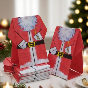 Serviettes en papier imprimées Père Noël <span class=keywords><strong>pré</strong></span>-pliées, jetables en pâte de bois colorées pour cocktails et fêtes de fin d'année - Product Image 2