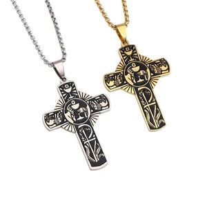 <b>Cross</b> Necklace Stainless Steel Unisex Holy Spirit Church Beaded <b>Chain</b> Silver Gold Themed Pendants - Product Image 5