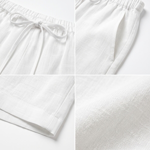 Anjie Pantaloncini Bianchi in Lino da Donna con Logo Personalizzato OEM ODM, Elastico in Vita con Coulisse, Etichetta Privata, Pantaloncini Casual Estivi da Spiaggia, Vendita all'Ingrosso - Product Image 3