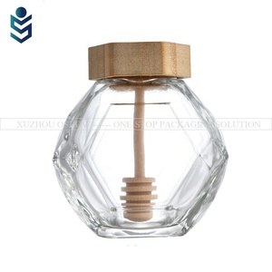 Chai lọ mật ong thủy tinh hình lục giác cao cấp OSHOW, dung tích 200ml, 380ml, 250g, 500g, 1kg, kèm muỗng gỗ và nắp đậy - Product Image 2