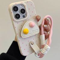 Étui de téléphone de luxe à pois avec support coussiné extensible et dragonne en corde tressée, coque en cuir antichoc