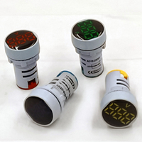 Mini Meter Panel Digital 22mm Bulat LED dengan Lampu Latar Merah Hijau Kuning Biru, Mengukur Tegangan AC 60v hingga 500v Fase Tunggal