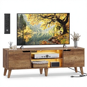 <span class=keywords><strong>Meuble</strong></span> TV en bois avec station de charge et éclairage LED pour téléviseurs de 65 pouces, 57,9 pouces de long, couleur marron miel, mobilier de salon de style transitionnel - Product Image 1