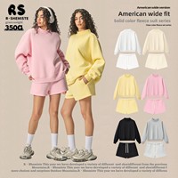 Ensemble short et sweat-shirt à col roulé en polaire épaisse pour femme RS, style américain décontracté, polyester/coton