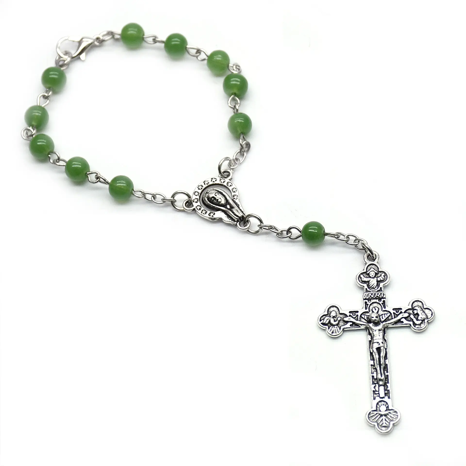 Komi – chapelet religieux avec perle verte, pendentif Crucifix en métal, cadeaux de Communion, 2023