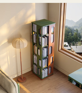 Vintage <b>Solid</b> <b>Wood</b> 360 Degree Rotatable Floor Bookshelf Multi Tier Storage Shelving Unit Living Room Book Display Rack - Product Image 1