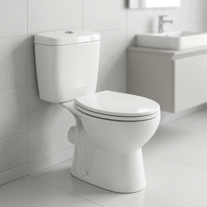 Inodoro de Dos Piezas sin Borde de Cerámica Europea <span class=keywords><strong>Sanitas</strong></span> con Doble Descarga y Montaje en el Suelo para Uso en Lavabos - Product Image 1