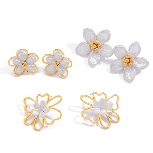 Flower Stud <b>Earrings</b> Gold Plated <b>Opal</b> Inlay Geometric Design For Gift Yiwu Origin - Product Image 5