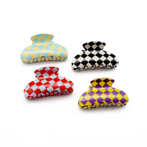 Fabriek Directe Verkoop 8.8Cm Eenvoudige Geblokte Blok Acetaat Pvc Haarklauwen Custom Patroon Dames Mode Klauw Clips Groothandel - Product Image 1