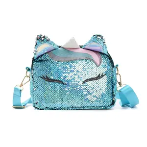 2022 Cute Unicorn Sequin Children Kids Crossbody Bag Fashion Chain Single Shoulder Bag For Little Girls