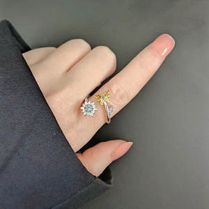 크로스 보더 S925 순수 실버 데이지 오프닝 링 간단하고 신선한 학생들을위한 숲 스타일 잠자리 반지 슈퍼 요정 반지 - Product Image 3